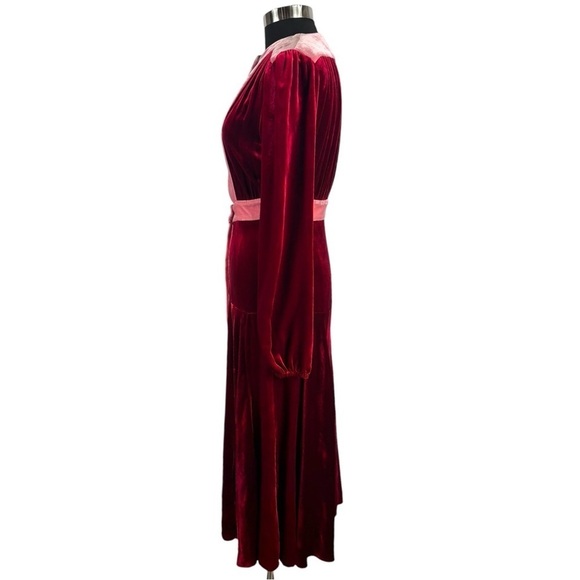 RAQUEL DINIZ EVA RUBY ROSE QUARTZ VELVET LONG SLEEVE CUTOUT A LINE MIDI DRESS - Picture 5 of 14